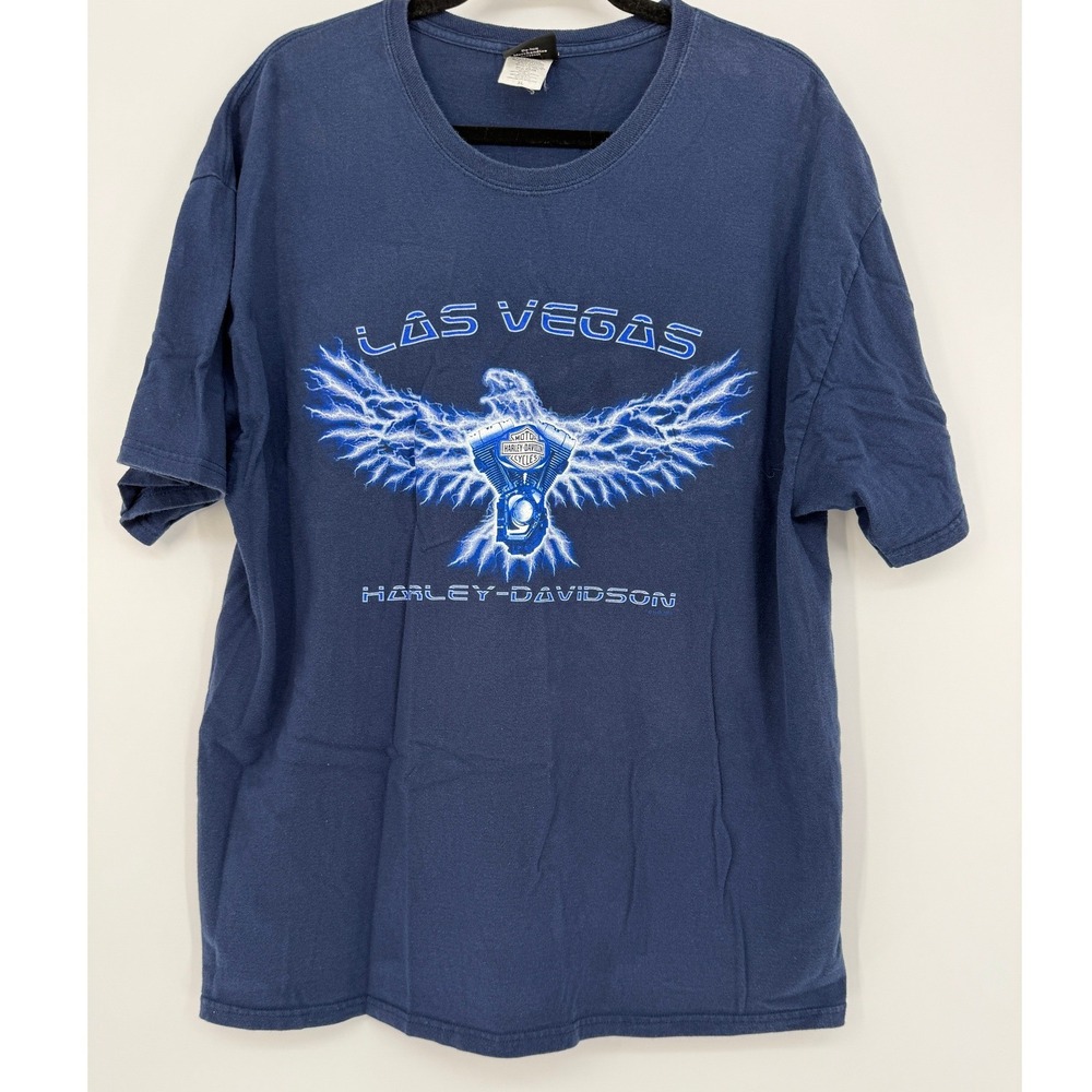 Harley Davidson Las Vegas T Shirt Mens XL Blue Eagle Motorcycle Graphic Tee